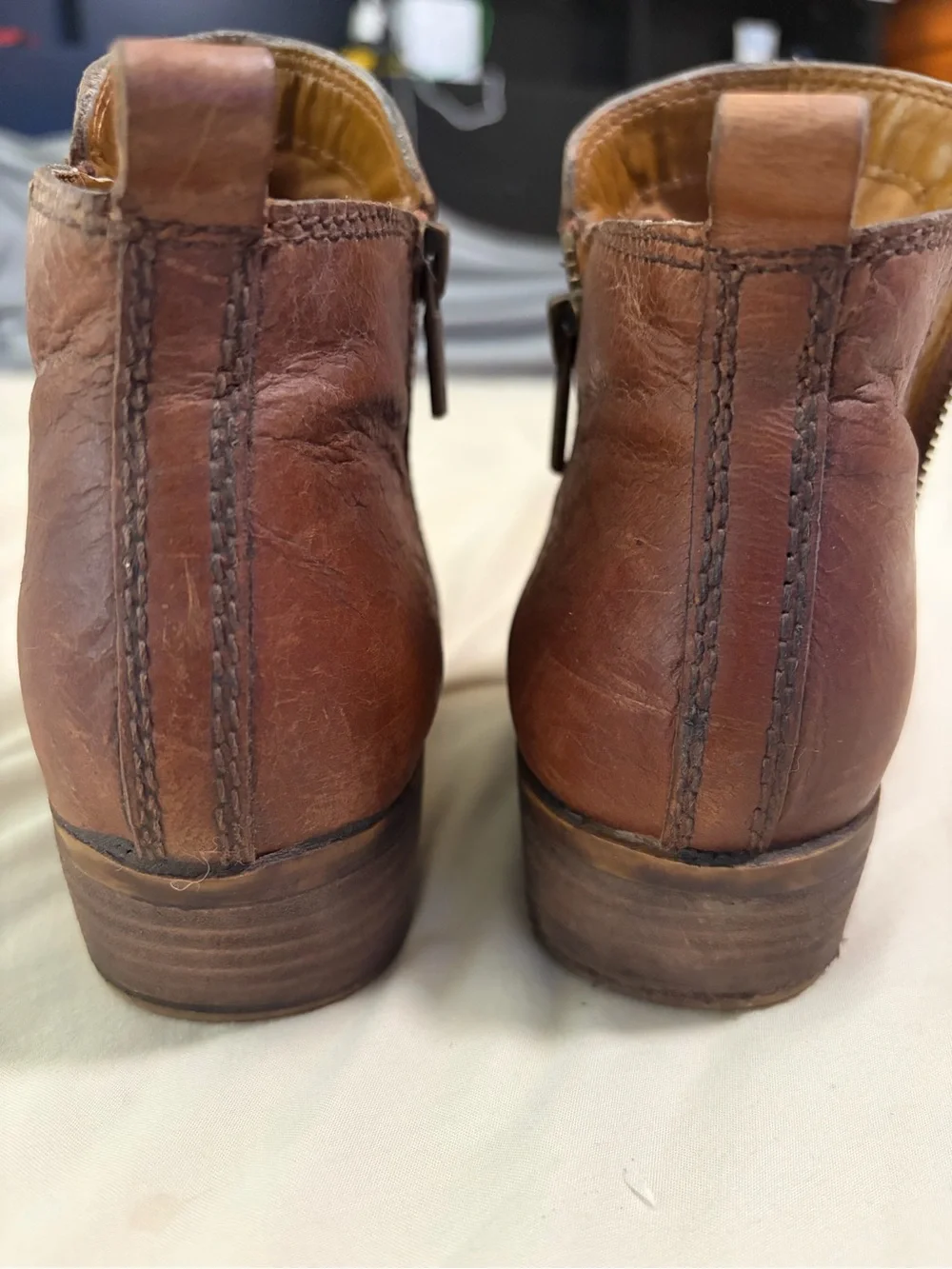 Lucky Brand Tan Leather Side-Zip Ankle Booties